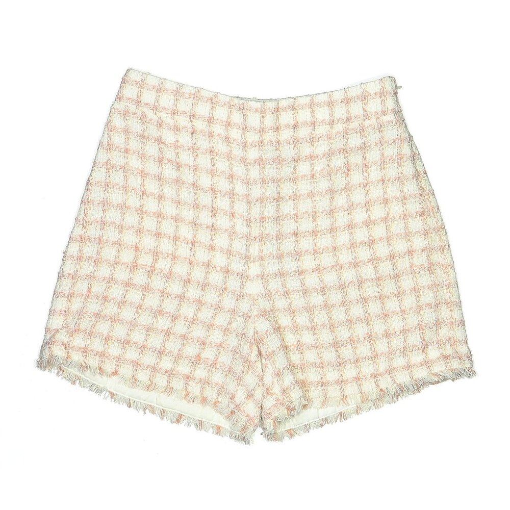 Ann Taylor Size 0 Ivory Cream & Pink Tweed High Rise Shorts Raw Hem